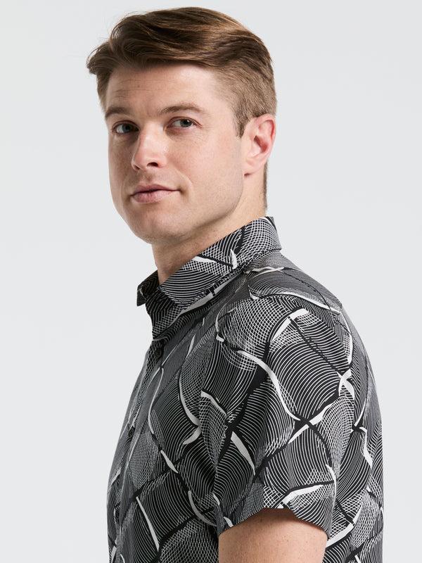 Perry Ellis Poplin Linework Grid Print Shirt Black