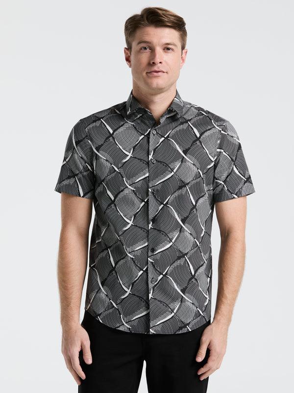 perry ellis Poplin Linework Grid Print Shirt Black