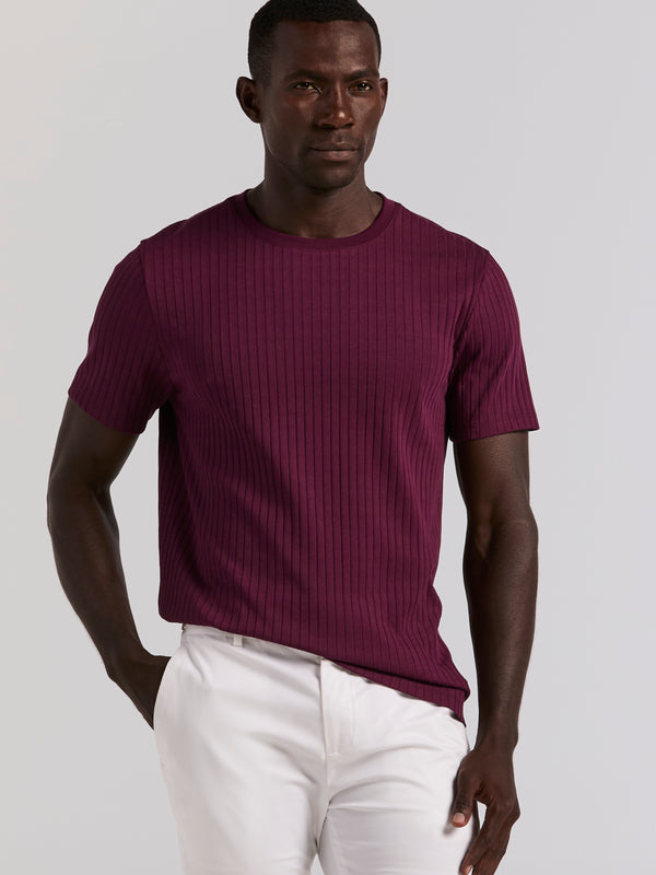 Perry Ellis Ribbed Crew Neck Tee Potent Purple