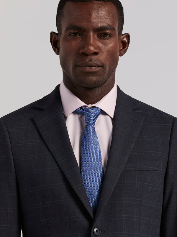 Perry Ellis Skinny Fit Navy Plaid Suit Jacket Navy