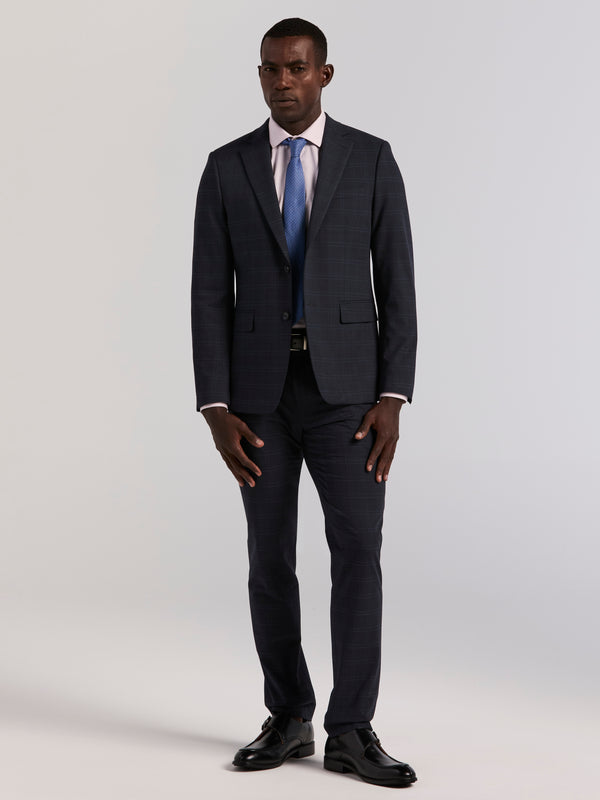 Perry Ellis Skinny Fit Navy Plaid Suit Jacket Navy