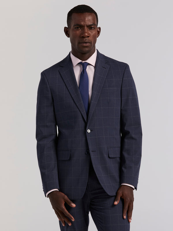 perry ellis Slim Blue Windowpane Suit Jacket Blue