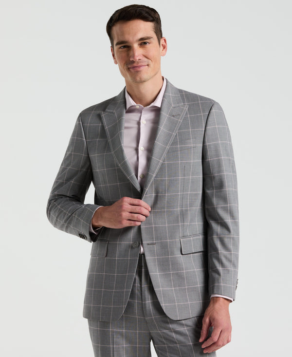 Perry Ellis Slim Fit Gray Windowpane Pattern Suit