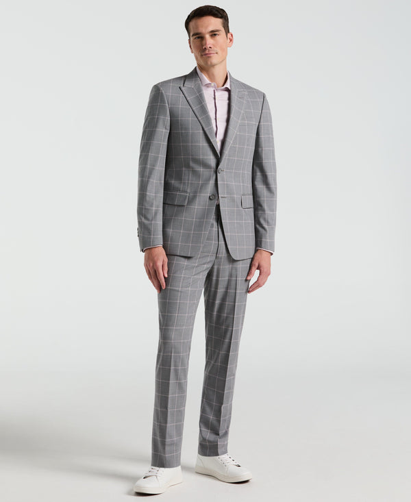 perry ellis Slim Fit Gray Windowpane Pattern Suit