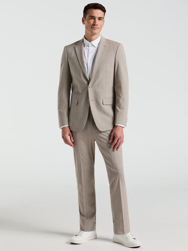 Perry Ellis Slim Fit Plaid Print Suit Jacket Tan