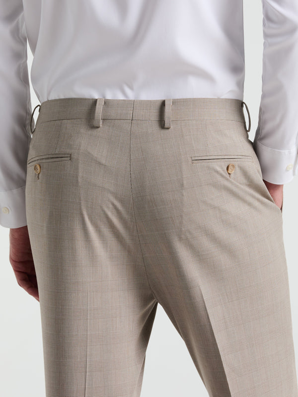 Perry Ellis Slim Fit Plaid Print Suit Pant Tan