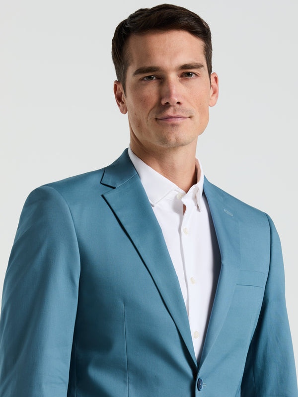 Perry Ellis Slim Fit Teal Solid Cotton Blend Suit
