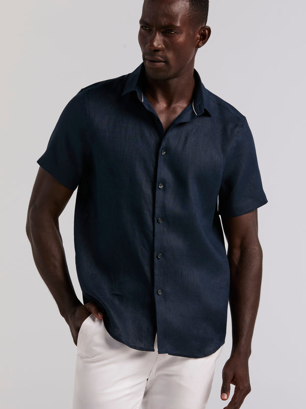 Perry Ellis Solid Linen Shirt Dark Sapphire