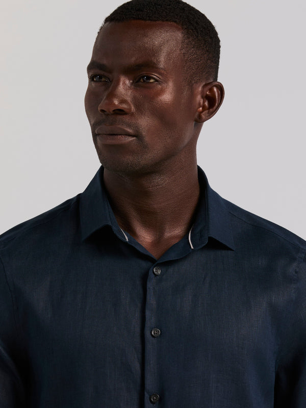Perry Ellis Solid Linen Shirt Dark Sapphire