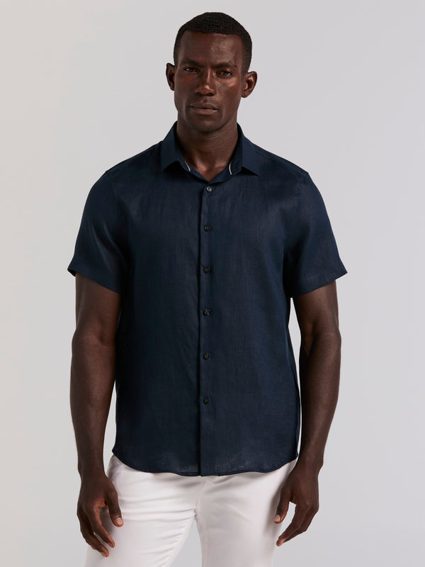 perry ellis Solid Linen Shirt Dark Sapphire