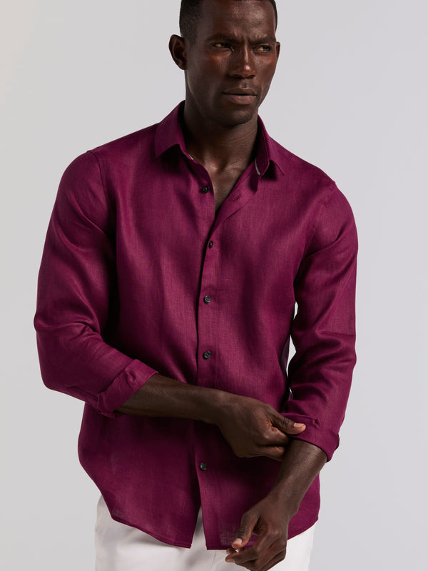 Perry Ellis Solid Linen Shirt Potent Purple