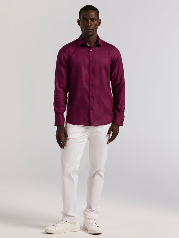 Perry Ellis Solid Linen Shirt Potent Purple