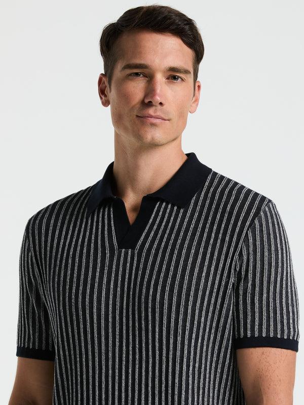 Perry Ellis Striped Polo Sweater Dark Sapphire