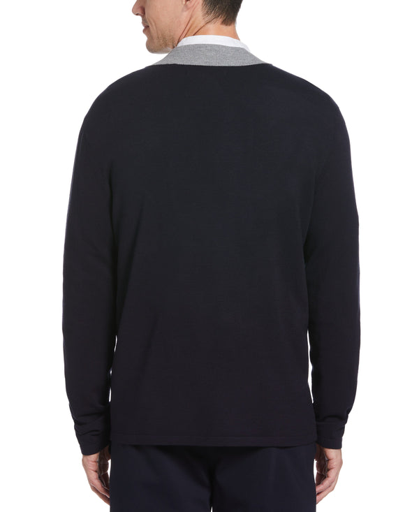 Perry Ellis Tech Knit Open Cardigan Sweater Black