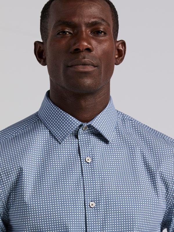 Perry Ellis Tile Geo Print Cotton Shirt True Navy