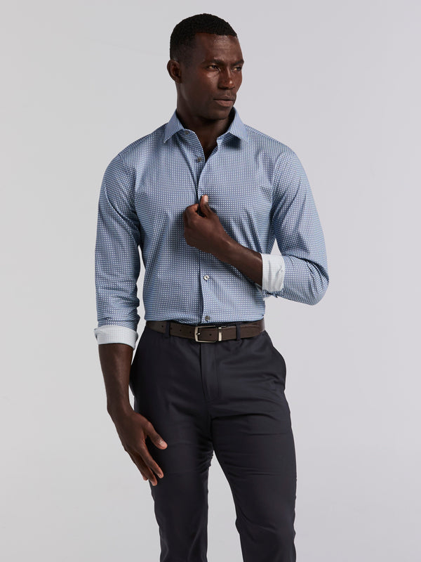 Perry Ellis Tile Geo Print Cotton Shirt True Navy