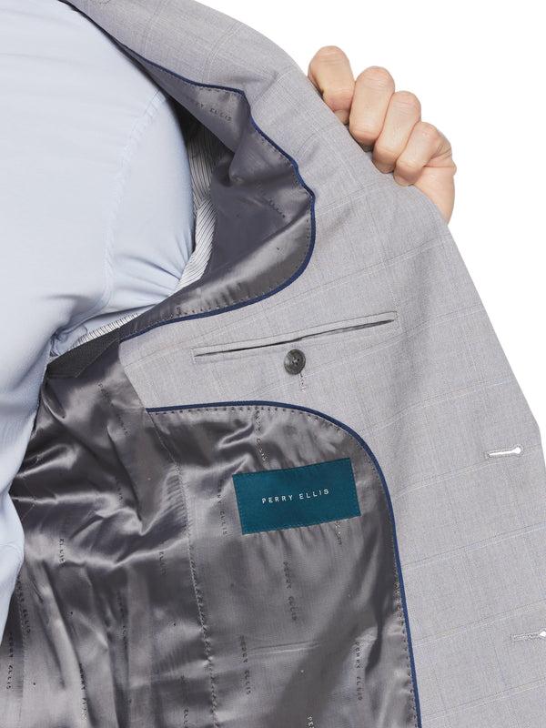 Perry Ellis Windowpane Plaid Suit Jacket Felt Grey