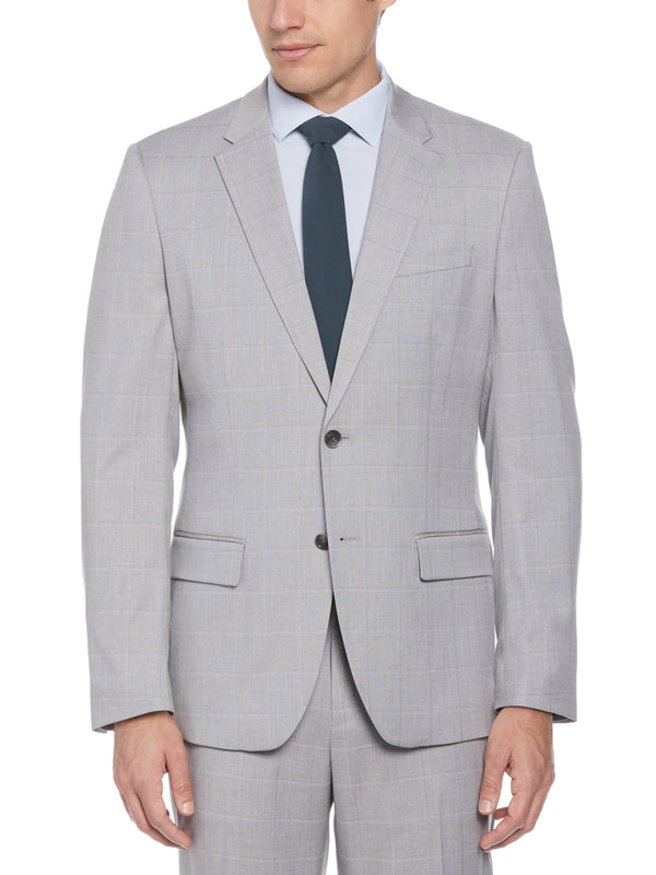 perry ellis Windowpane Plaid Suit Jacket Felt Grey