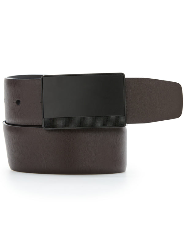 Perry Ellis Reversible Leather Belt With Black Pattern Plaque Black/Brown