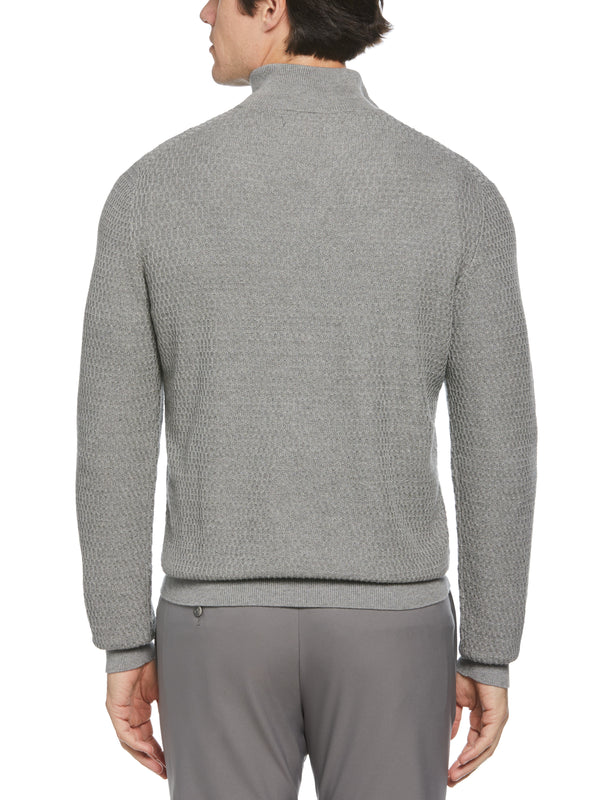 Perry Ellis Ribbed Mock Neck Quarter Zip Sweater Black