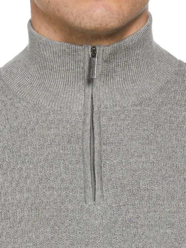 Perry Ellis Ribbed Mock Neck Quarter Zip Sweater Black