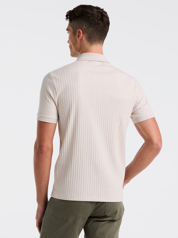 Perry Ellis Ribbed Quarter Zip Heathered Polo Island Fossil