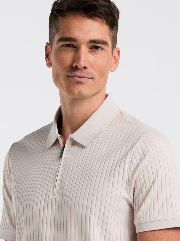 Perry Ellis Ribbed Quarter Zip Heathered Polo Island Fossil