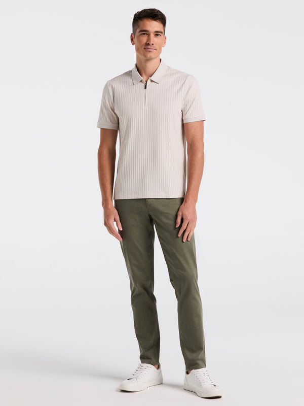Perry Ellis Ribbed Quarter Zip Heathered Polo Island Fossil
