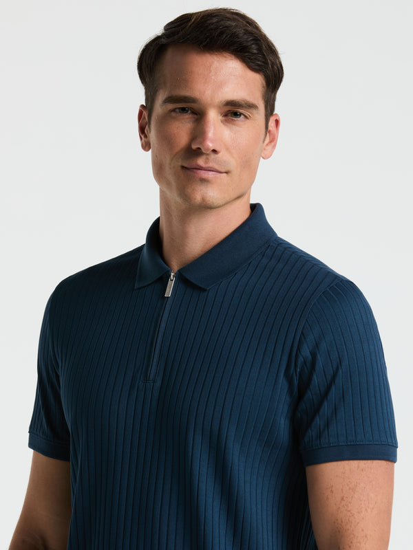 Perry Ellis Ribbed Quarter Zip Polo Moonlight Ocean