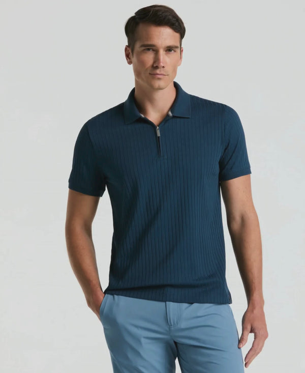 Perry Ellis Ribbed Quarter Zip Polo Moonlight Ocean