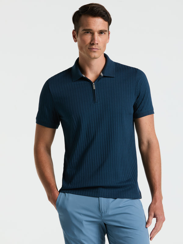 perry ellis Ribbed Quarter Zip Polo Moonlight Ocean