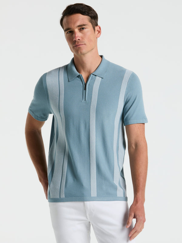 Perry Ellis Short Sleeve Tech Stretch Zip Polo Citadel