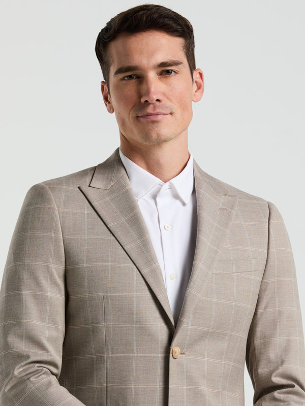 Perry Ellis Skinny Fit Windowpane Pattern Suit Jacket Tan