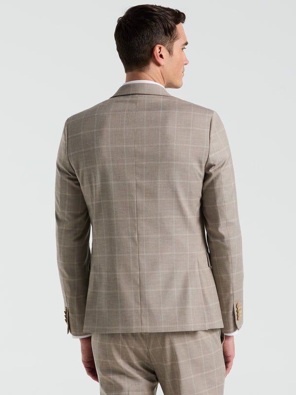 Perry Ellis Skinny Fit Windowpane Pattern Suit Jacket Tan