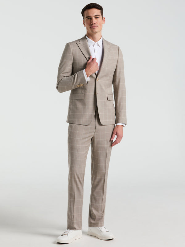 Perry Ellis Skinny Fit Windowpane Pattern Suit Jacket Tan
