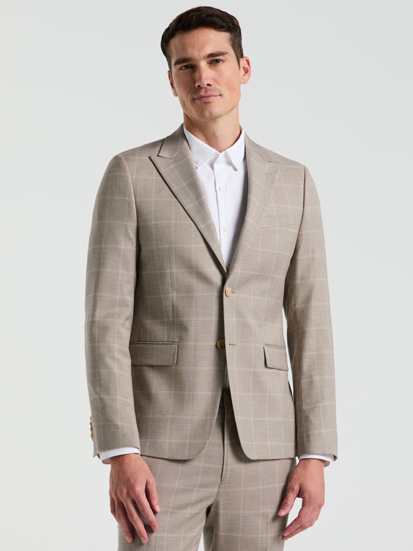 perry ellis Skinny Fit Windowpane Pattern Suit Jacket Tan