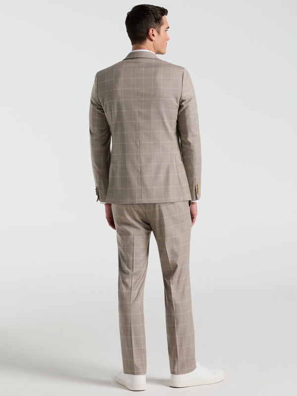 Perry Ellis Skinny Fit Windowpane Pattern Suit Pant Tan