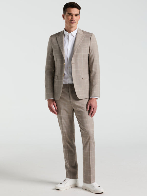 perry ellis Skinny Fit Windowpane Pattern Suit Pant Tan
