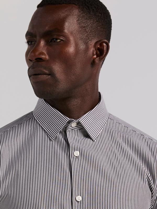 Perry Ellis Slim Fit Bengal Stripe Cotton Dress Shirt Black