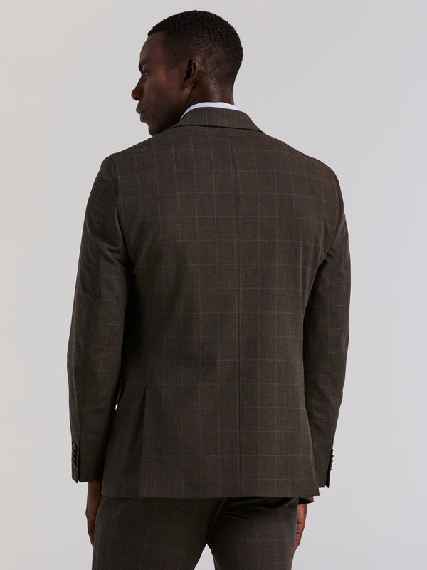 Perry Ellis Slim Fit Brown Windowpane Suit Jacket Brown