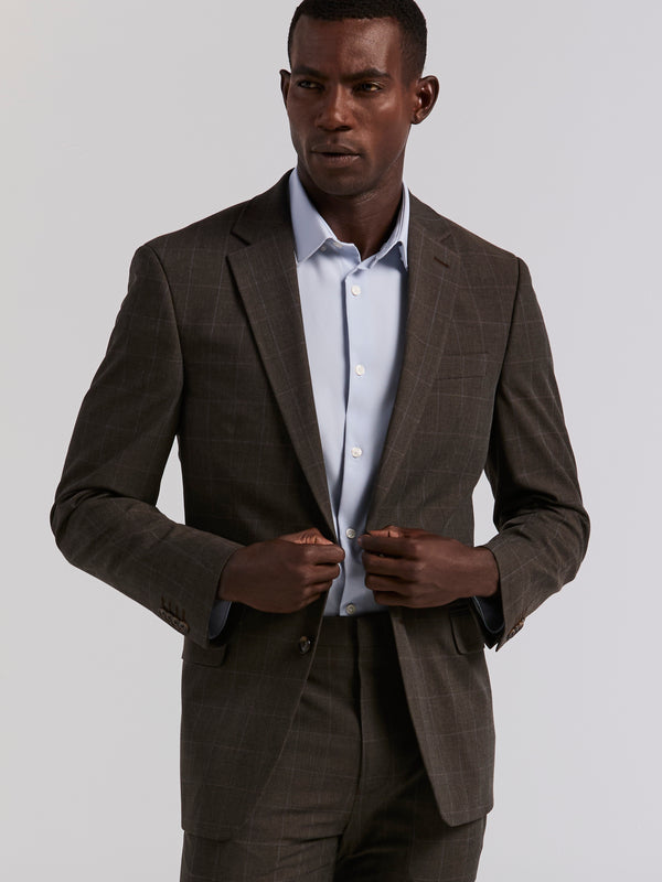 Perry Ellis Slim Fit Brown Windowpane Suit Jacket Brown
