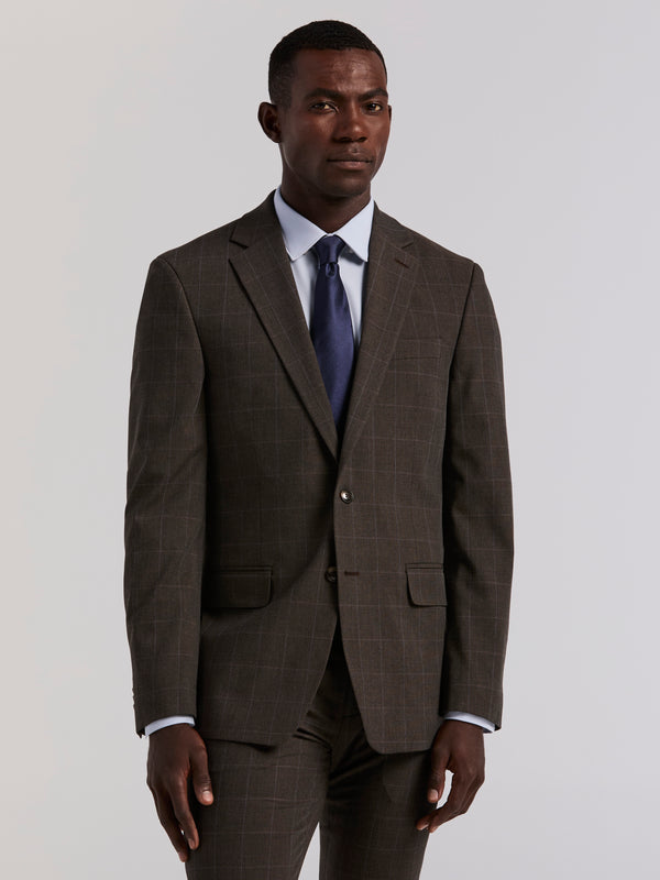 perry ellis Slim Fit Brown Windowpane Suit Jacket Brown