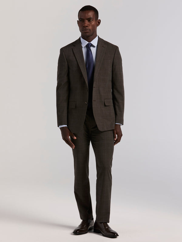 Perry Ellis Slim Fit Brown Windowpane Suit Pant Brown