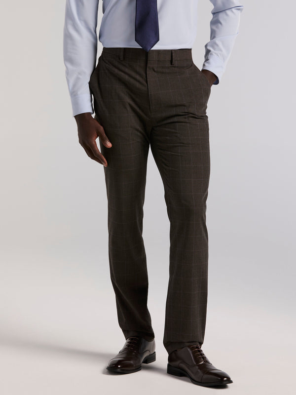 perry ellis Slim Fit Brown Windowpane Suit Pant Brown