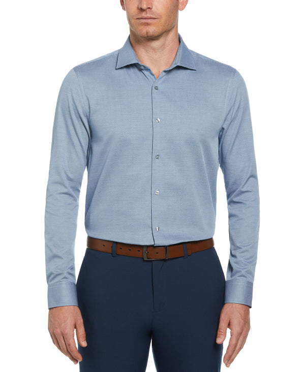 perry ellis Slim Fit Button-Down Double Edge Dobby Dress Shirt Navy