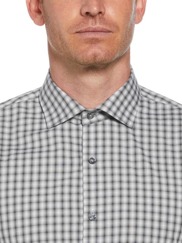 Perry Ellis Slim Fit Button-Down Haven Ombre Checkered Plaid Dress Shirt Grey