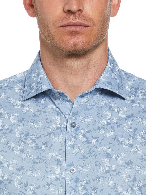 Perry Ellis Slim Fit Button-Down Painterly Floral Print Dress Shirt Lt Blue