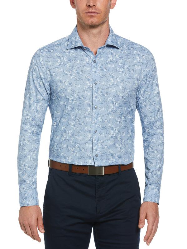 perry ellis Slim Fit Button-Down Painterly Floral Print Dress Shirt Lt Blue