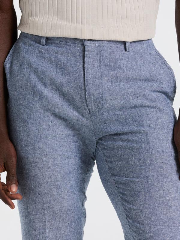 Perry Ellis Slim Fit Flat Front Linen Blend Chino Pant Bay Blue