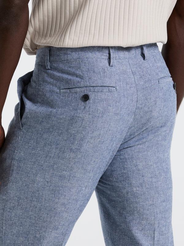 Perry Ellis Slim Fit Flat Front Linen Blend Chino Pant Bay Blue